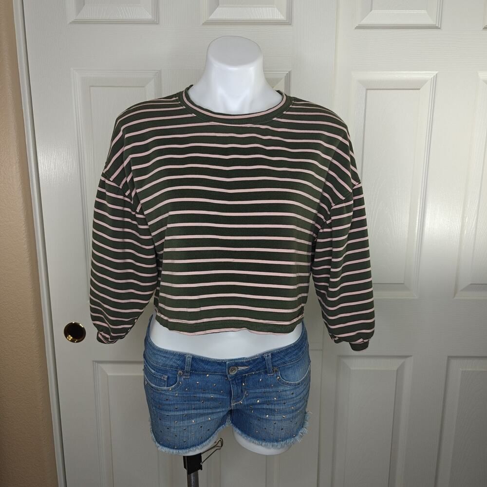 Code x Mode oversized striped crewneck cropped sweatshirt sz S